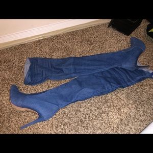 Denim Thigh High Boots